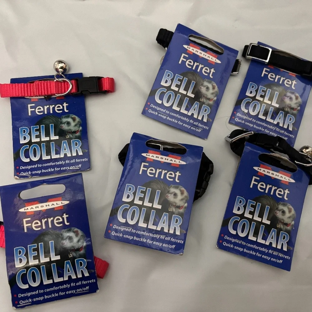 6 Marshall Pet Ferret Collar With Bell Jingle - Quick Snap Buckle Red & Black